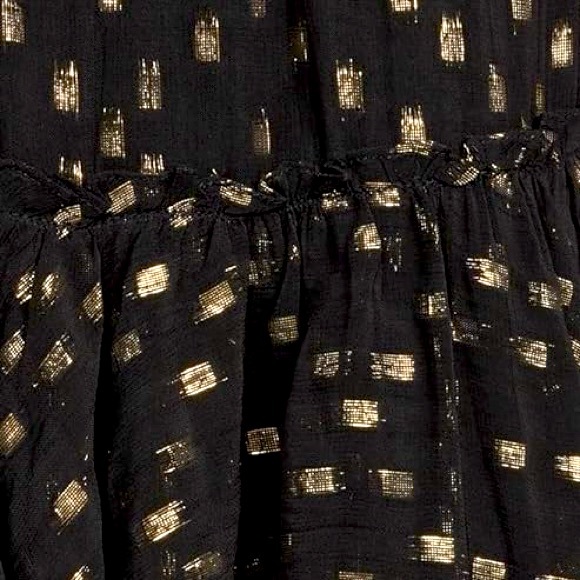 New Rococo Sand x Free People Aine Lg 14/16 Black Gold Metallic Tiered Maxi - Picture 7 of 12